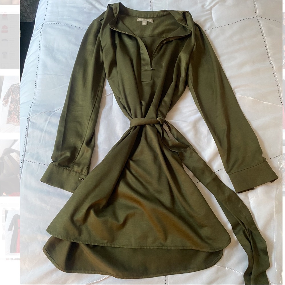 Army green silk Banana Republic dress